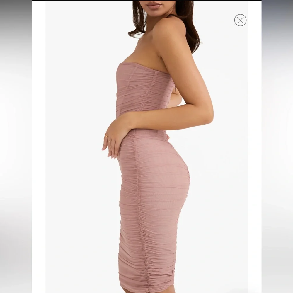 House of CB Julianna Blush Strapless Ruched Midi Dress - Picture 6 of 7